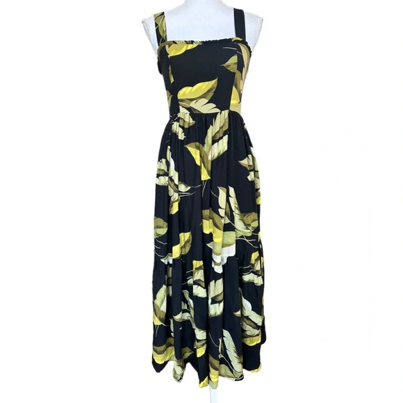 Witchery Black Palm Leaf Rucched Back Maxi Dress - Picture 3 of 12